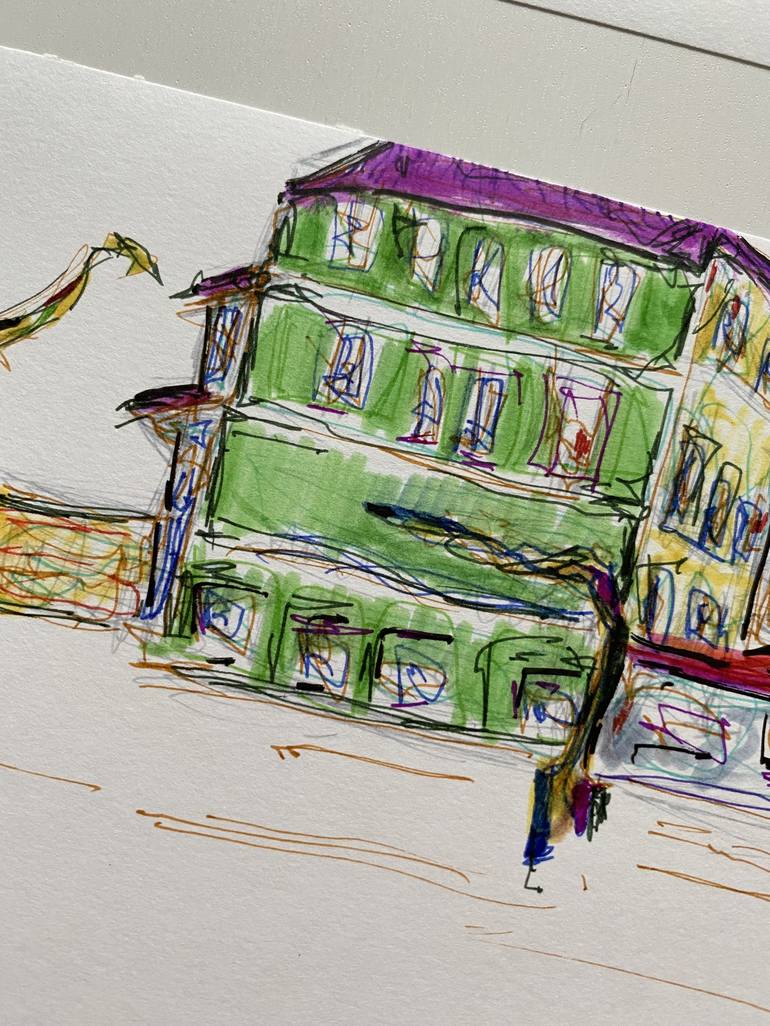 Original Abstract Expressionism Architecture Drawing by Leni Smoragdova