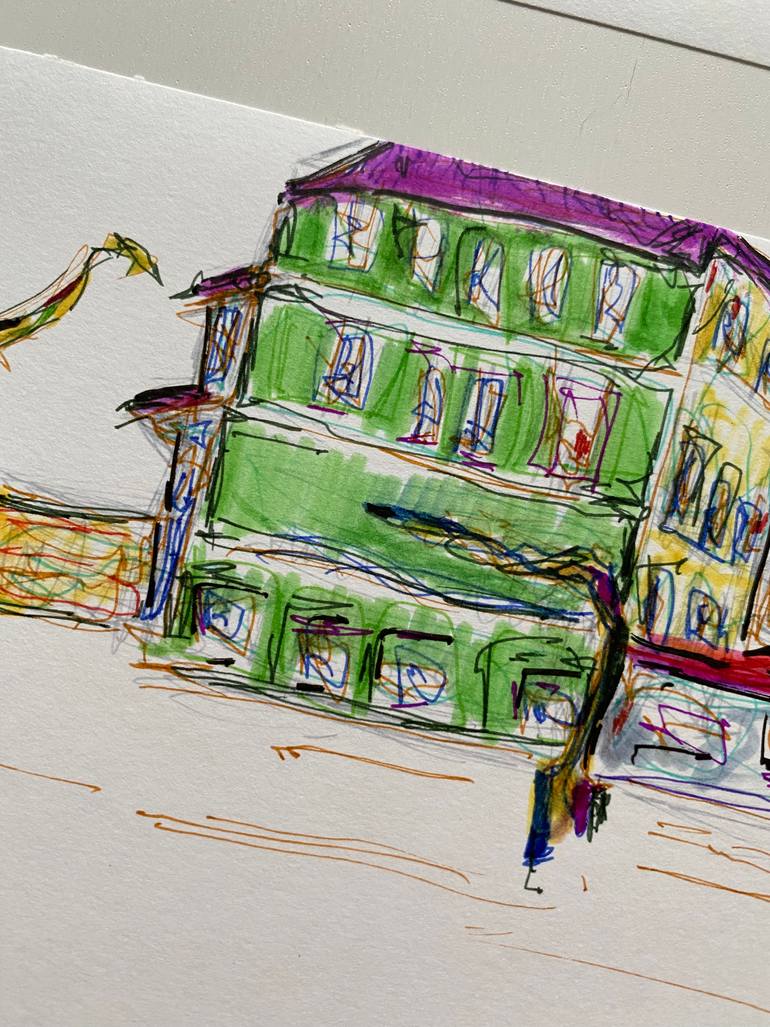 Original Abstract Expressionism Architecture Drawing by Leni Smoragdova
