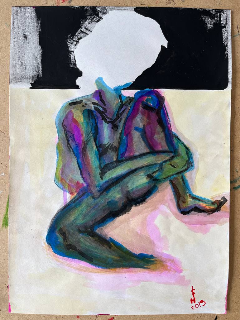 Original Abstract Women Drawing by Leni Smoragdova
