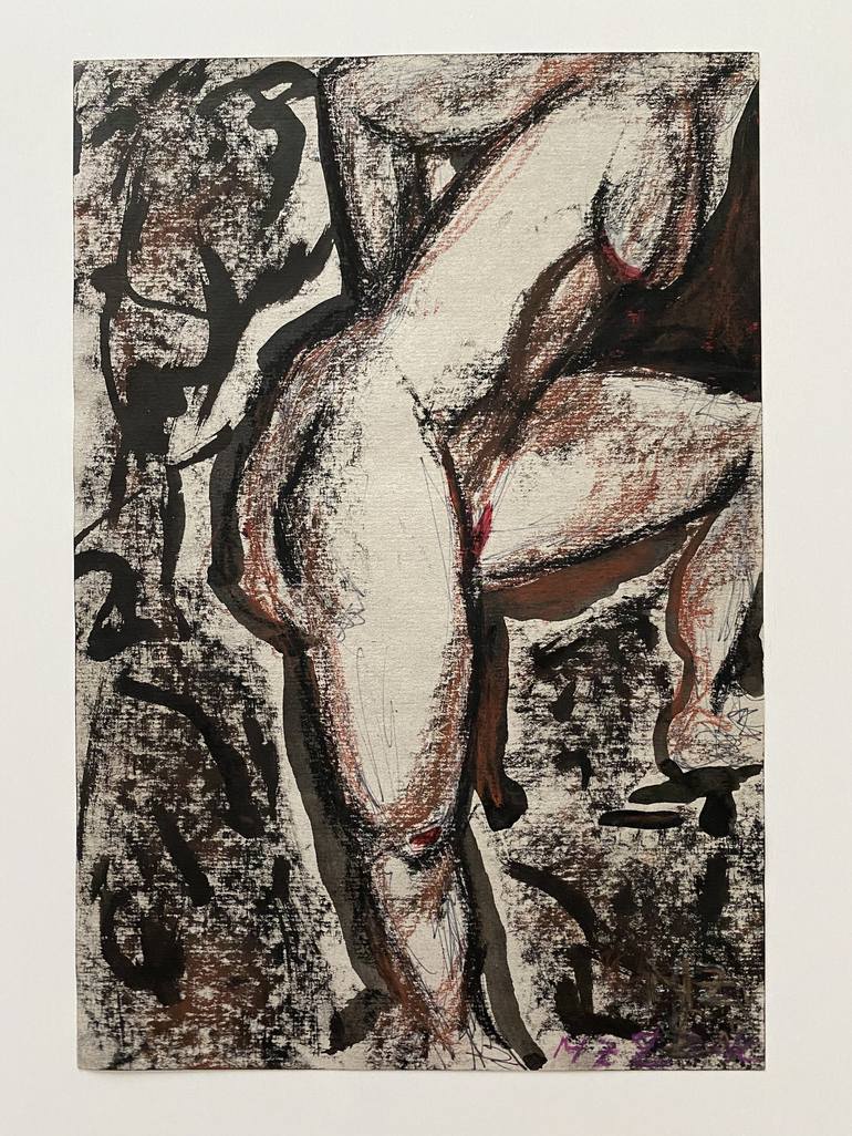 Original Abstract Expressionism Erotic Drawing by Leni Smoragdova