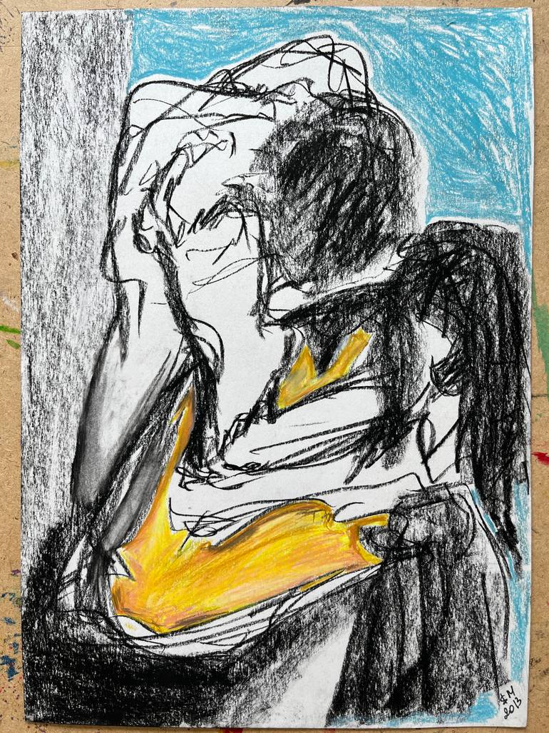 Original Abstract Expressionism People Drawing by Leni Smoragdova