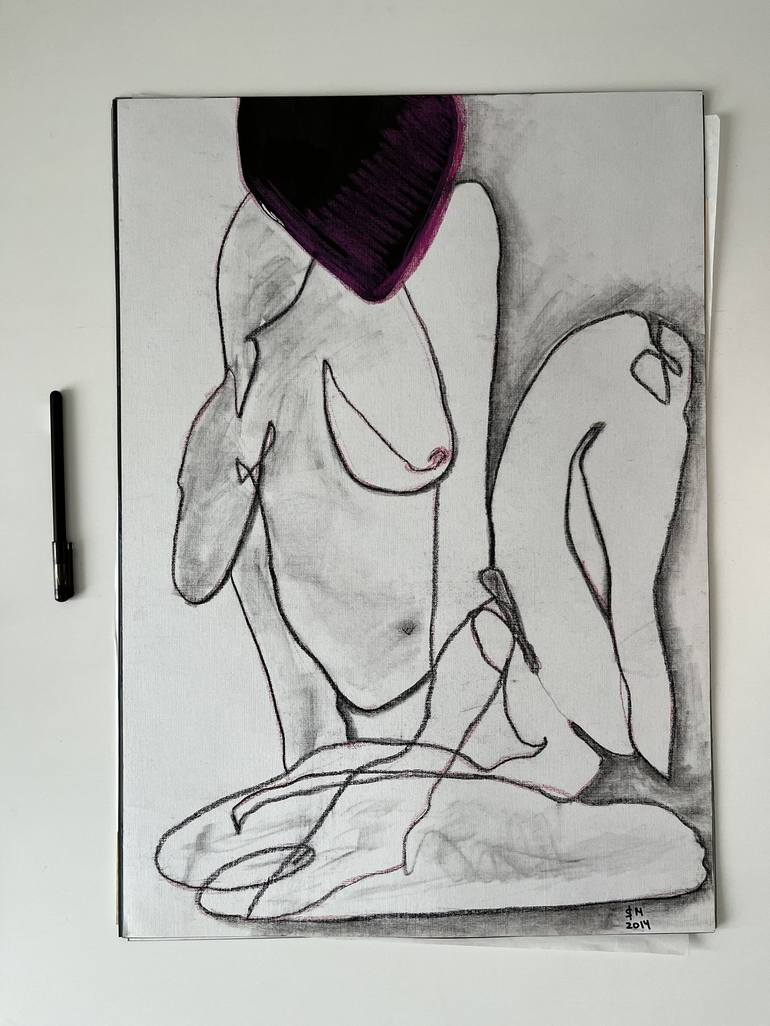 Original Surrealism Nude Drawing by Leni Smoragdova