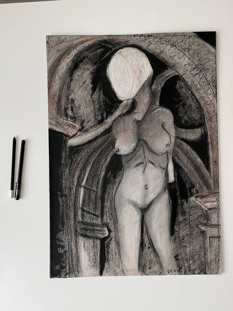 Original Conceptual Nude Drawing by Leni Smoragdova