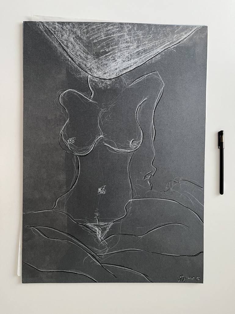 Original Conceptual Nude Drawing by Leni Smoragdova