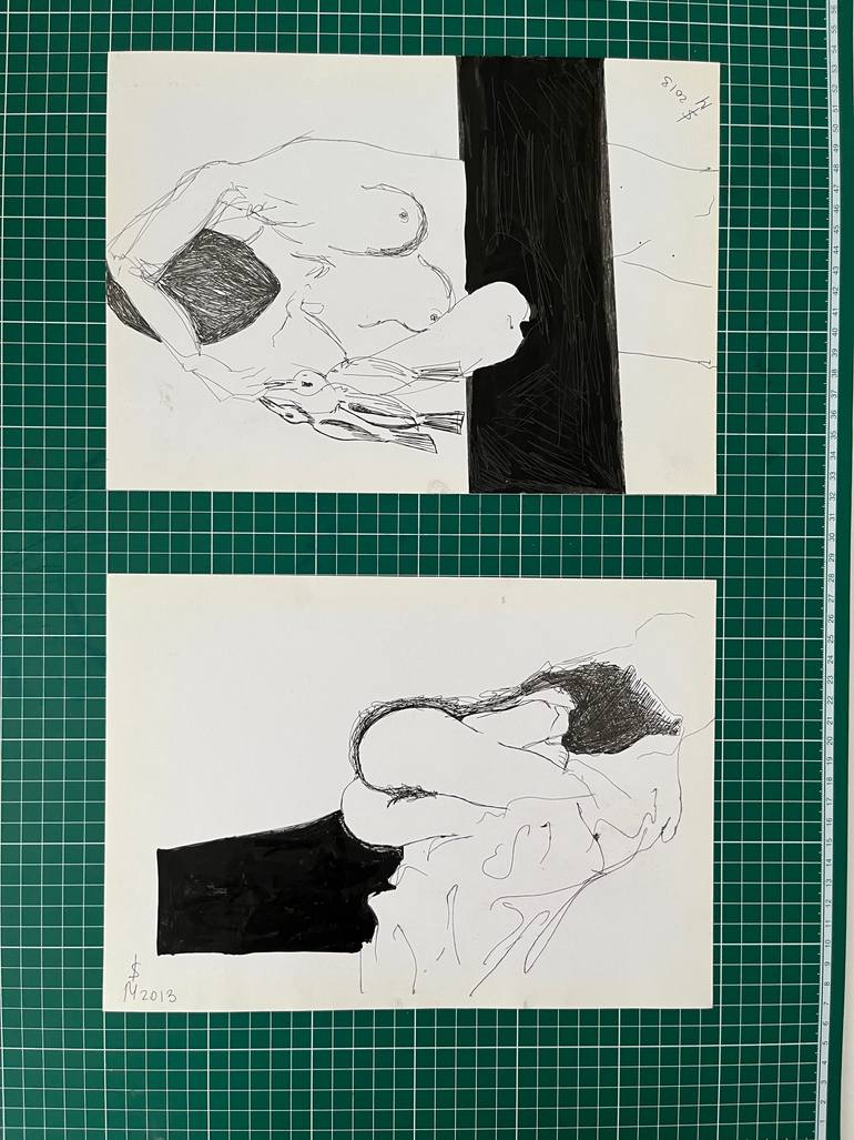 Original Conceptual Erotic Drawing by Leni Smoragdova