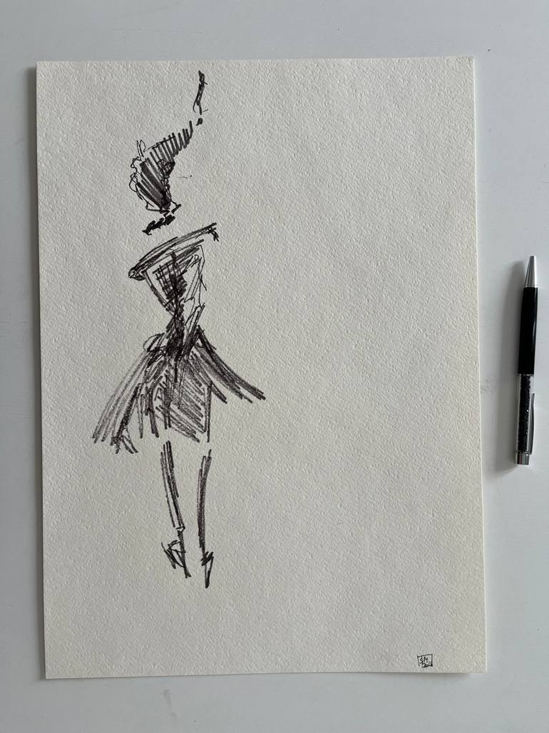 Original Abstract Fashion Drawing by Leni Smoragdova