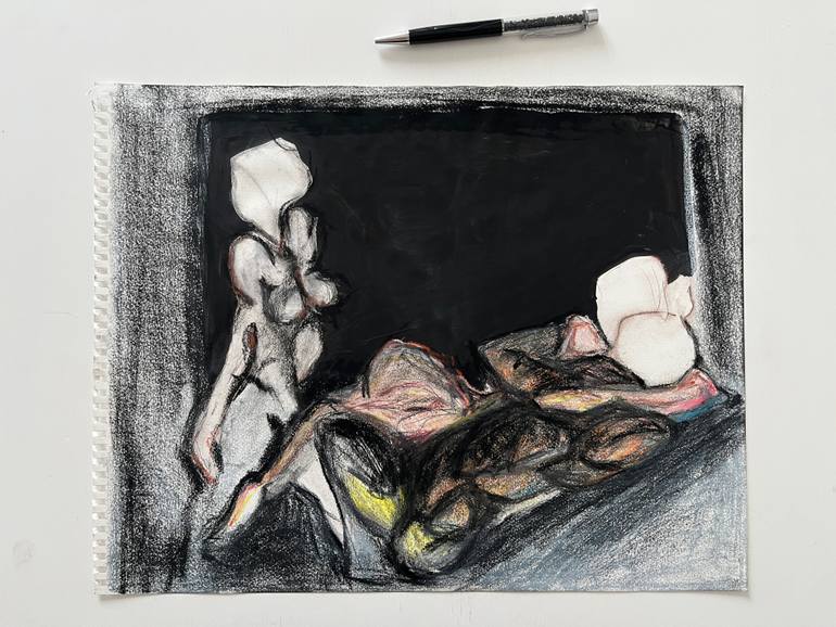 Original Abstract Expressionism Erotic Drawing by Leni Smoragdova