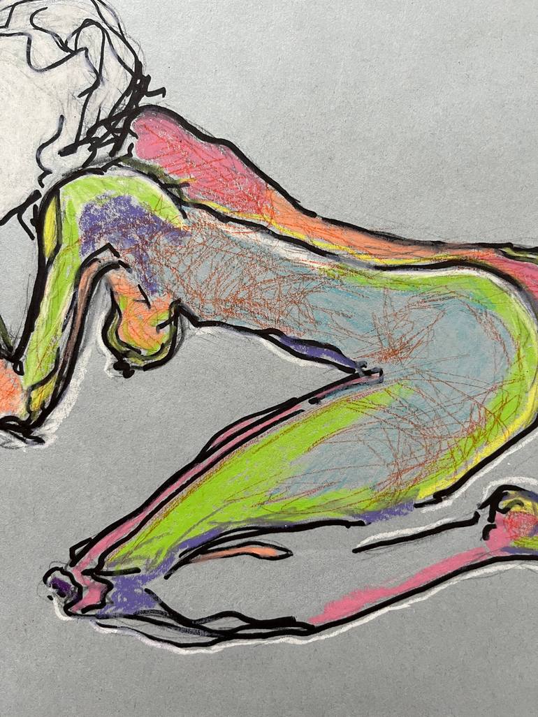 Original Abstract Expressionism Nude Drawing by Leni Smoragdova