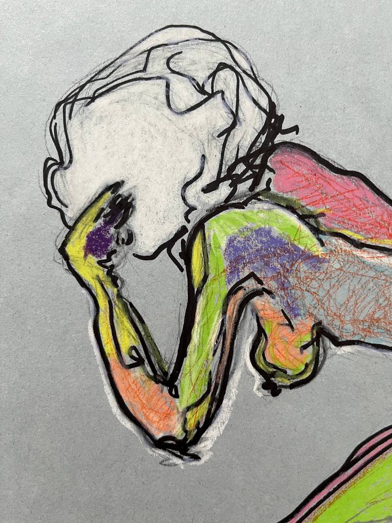 Original Abstract Expressionism Nude Drawing by Leni Smoragdova