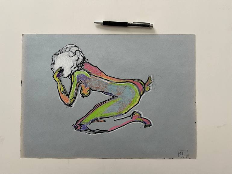 Original Abstract Expressionism Nude Drawing by Leni Smoragdova