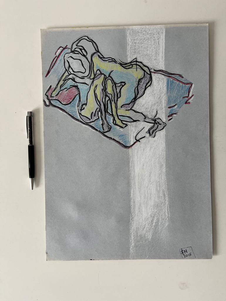 Original Abstract Expressionism Erotic Drawing by Leni Smoragdova