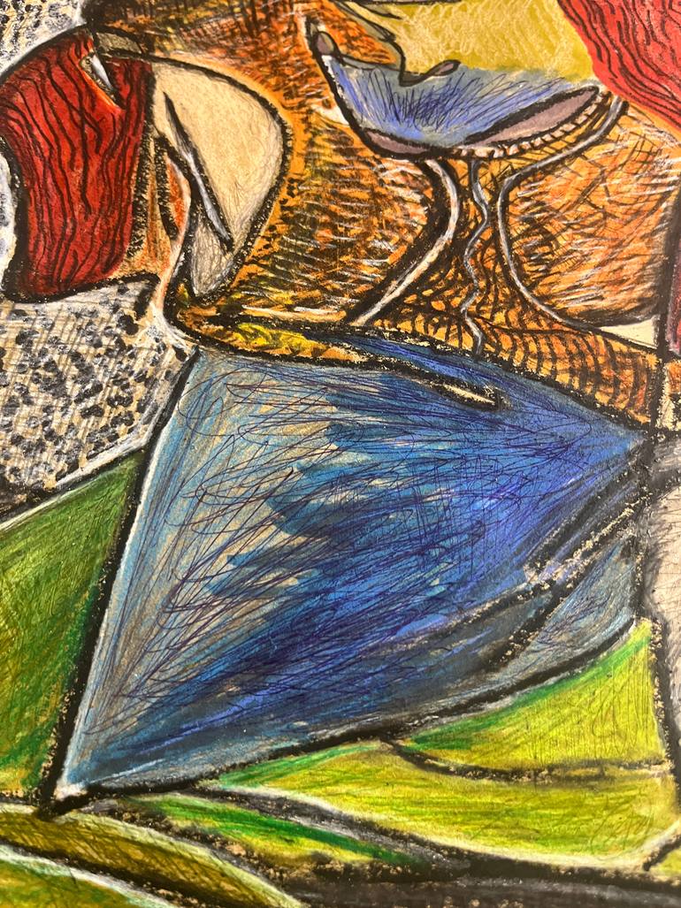 Original Abstract Expressionism Men Drawing by Leni Smoragdova