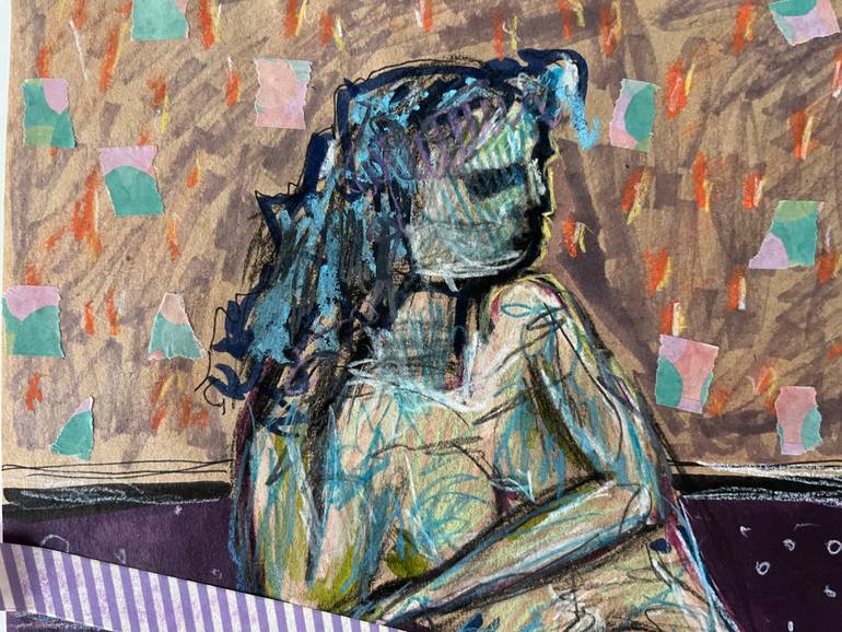 Original Abstract Expressionism Women Drawing by Leni Smoragdova