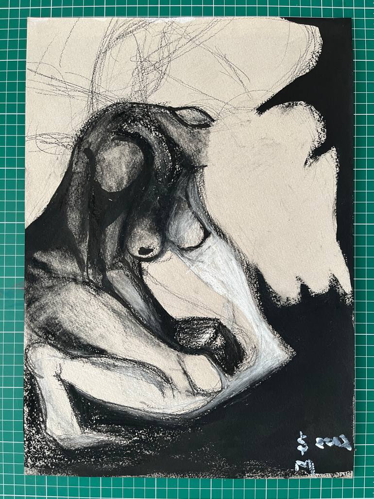 Original Abstract Expressionism Women Drawing by Leni Smoragdova