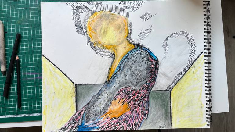 Original Abstract Expressionism Women Drawing by Leni Smoragdova
