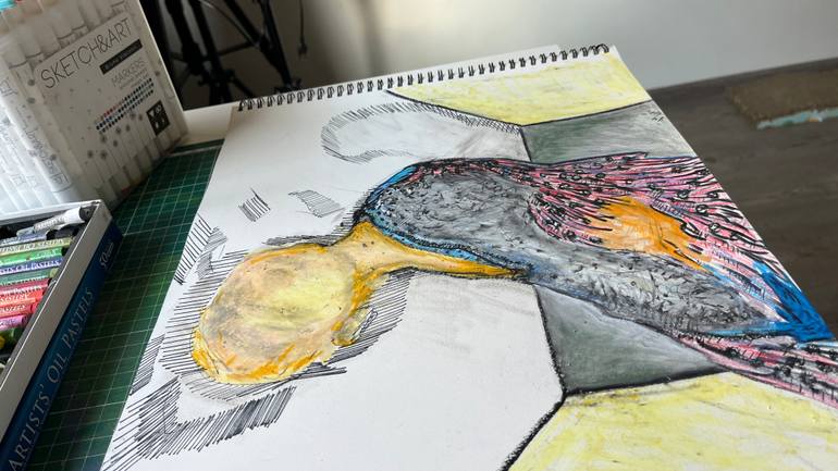 Original Abstract Expressionism Women Drawing by Leni Smoragdova