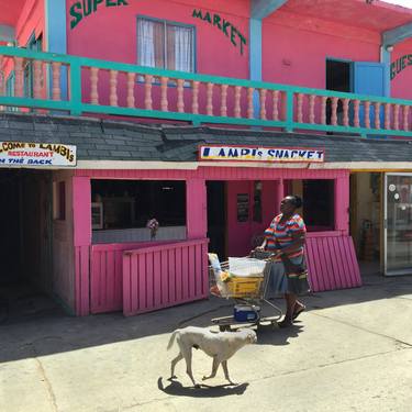 Woman Shopping in Front of Pink Building, Union Island thumb