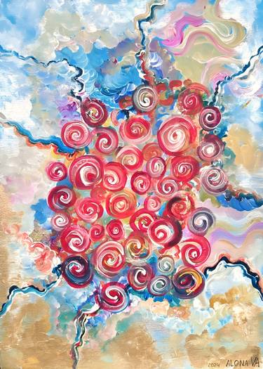 Dynamic Red and Pink Swirls: Abstract Impressionistic Art thumb