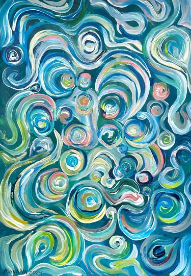 Ocean Ripples: Abstract Painting of Swirling Water Patterns. thumb