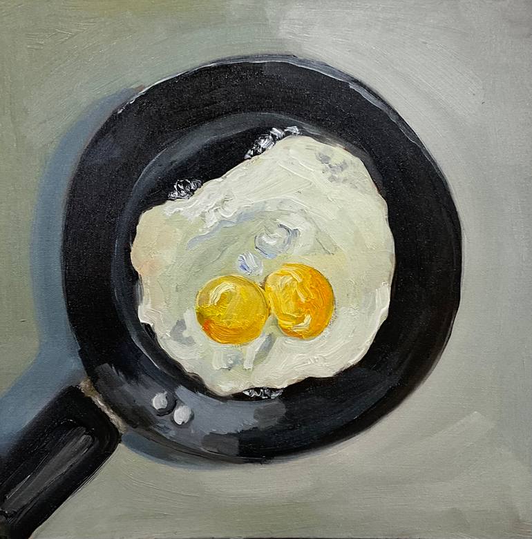 Original Food & Drink Painting by Qindeel Usman | Impressionism Art on Canvas | Sunny side up