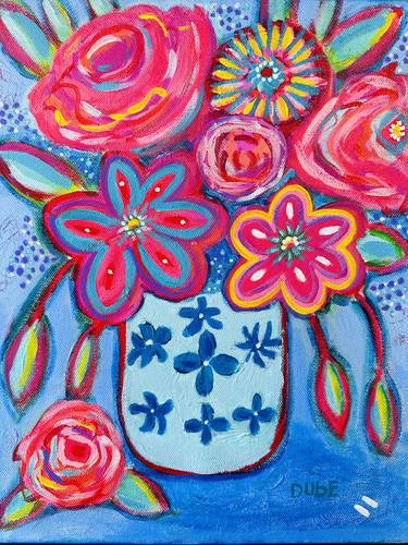 ORIGINAL Painting Flowers in a Chinoiserie Vase thumb