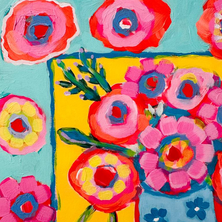 Original Folk Floral Painting by Jeri Dube