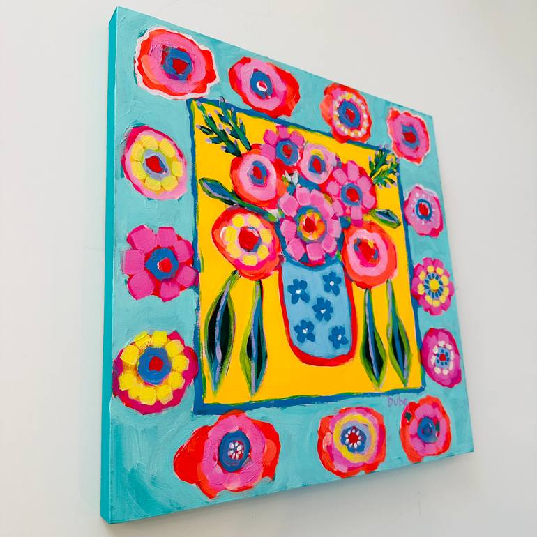 Original Folk Floral Painting by Jeri Dube