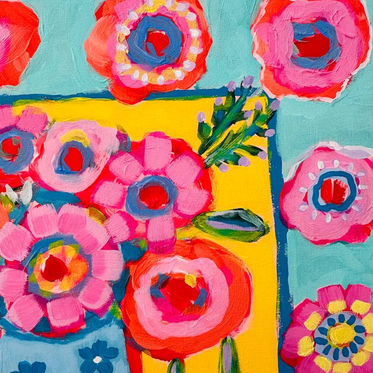 Original Folk Floral Painting by Jeri Dube