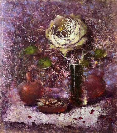 Dark purple Floral still life, Pomegranates thumb