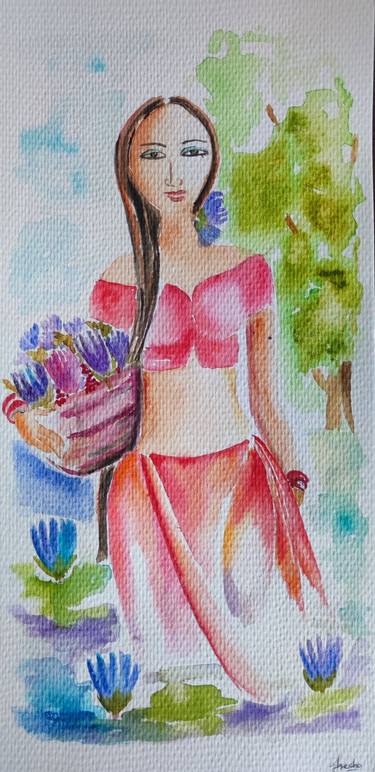 Print of Folk Women Paintings by Iresha Hakmana Arachchi