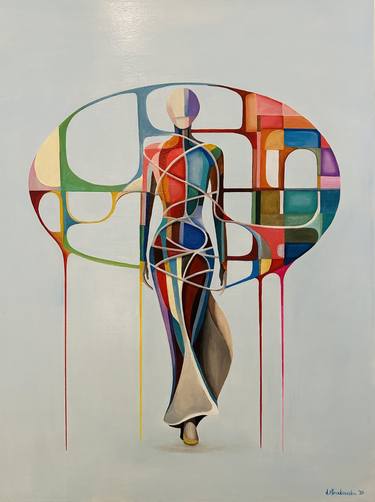 Original Geometric Science/Technology Paintings by Agata Mleczkowska