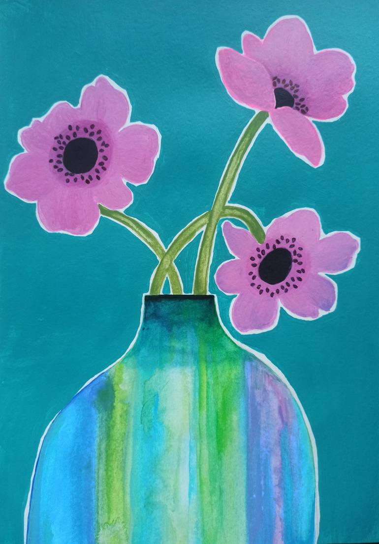 Original Floral Painting by Svetlana Sokolova | Color Field Painting Art on Paper | Bouquet of pink flowers1