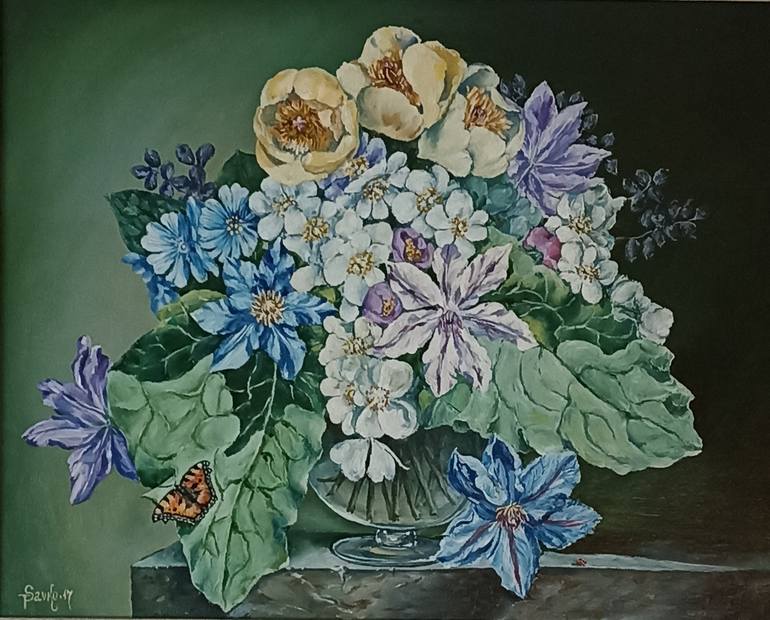 Bouquet of flowers with a butterfly. Painting by Tetyana Donets ...