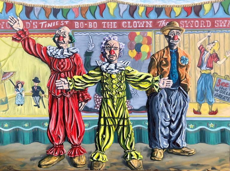 Clowns (Circus Side Show) Painting by Dan Mullens | Saatchi Art