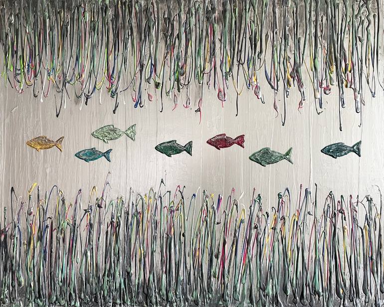 Original Abstract Painting by Nicole Borka | Abstract Art on Canvas | Silver School Of Fish