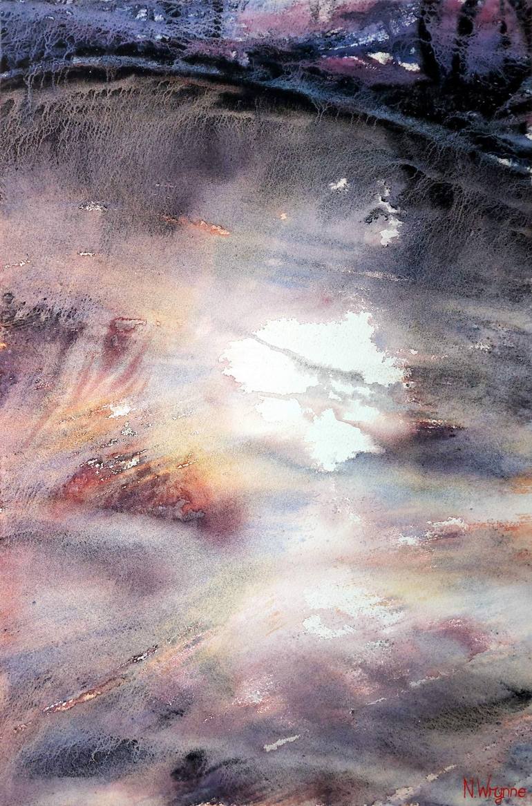 Original Water Painting by Neil Wrynne | Abstract Expressionism Art on Paper | The Silent Lake