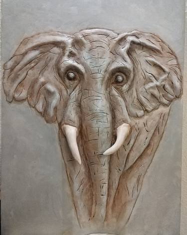 Mighty elephant with tusks thumb