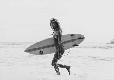 Ocean's Embrace: A Girl with Surfboard thumb