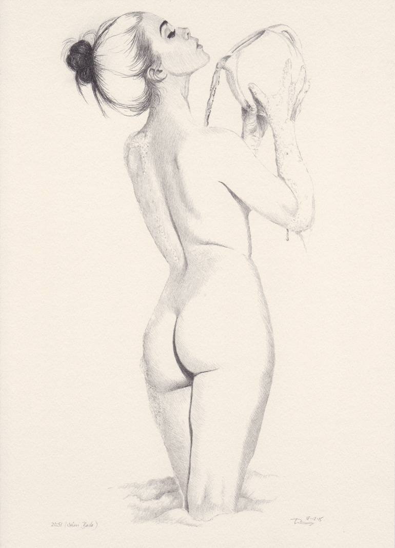 Bathing (beim Bade; 21 Uhr 51) Drawing by Walter Roos | Saatchi Art