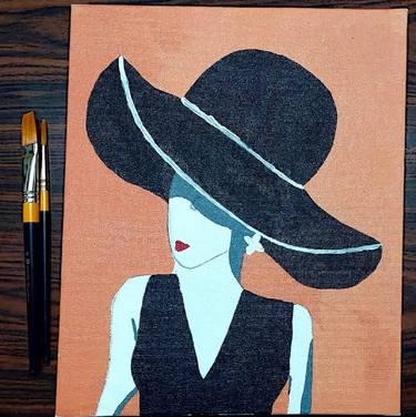 Lady on Hat on canvas. Painting, Acrylic on Canvas thumb