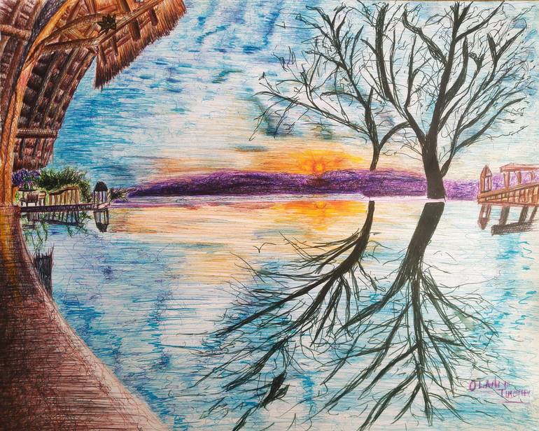 Reflective Nature Drawing by Timothy Olaniyi | Saatchi Art India