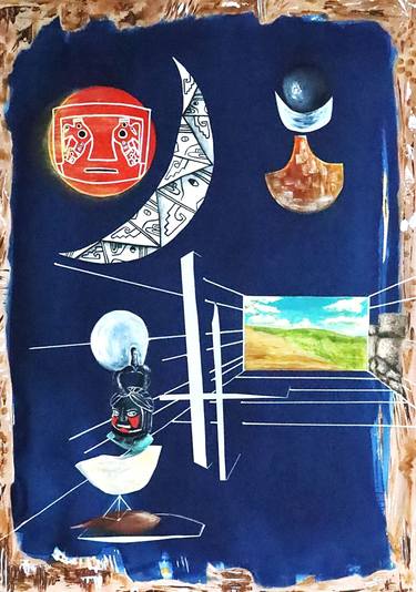 Original Symbolism Geometric Mixed Media by Mila Canduelas Rios