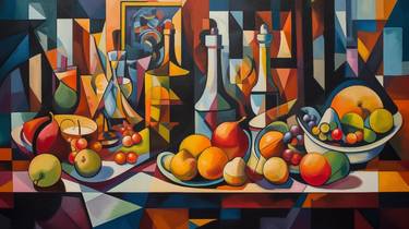 Original Cubism Still Life Digital by Lena Logart