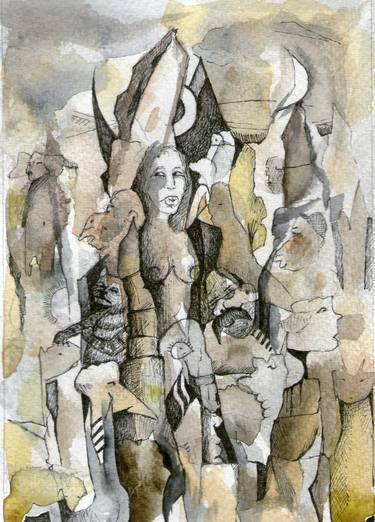 Original Cubism World Culture Drawings by Guenter Limburg