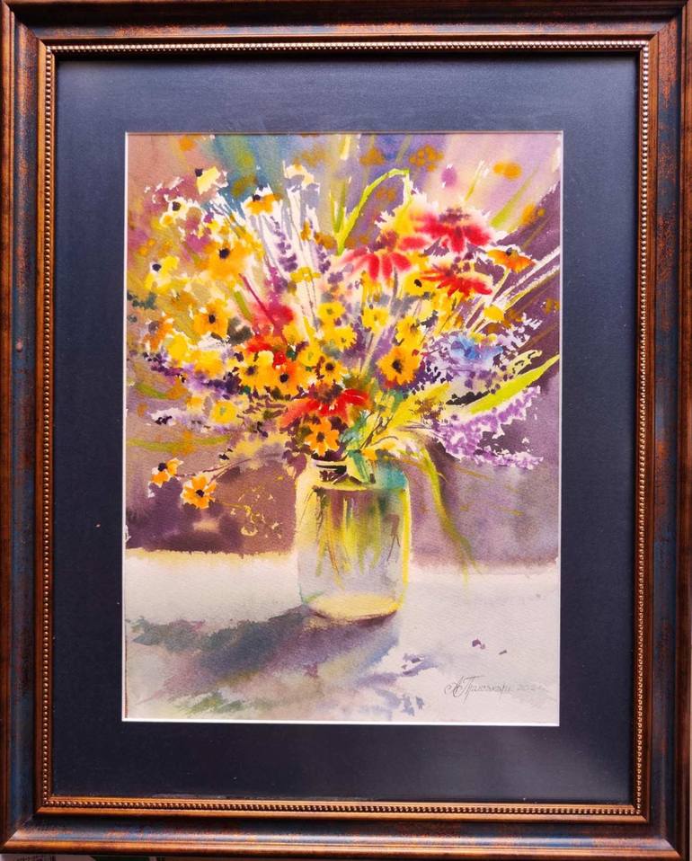 Original Art Deco Floral Painting by Alla Prisacar 