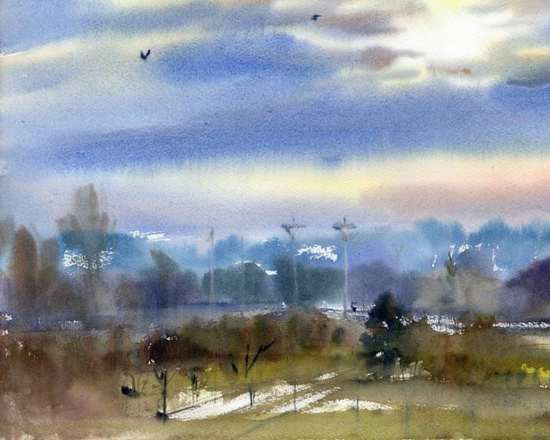 Original Classicism Landscape Painting by Alla Prisacar 