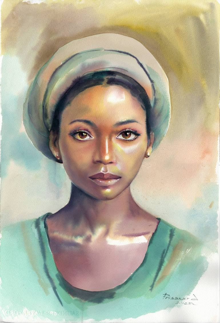 Original Women Painting by Alla Prisacar | Classicism Art on Paper | Portrait of a woman in watercolor in oriental style.