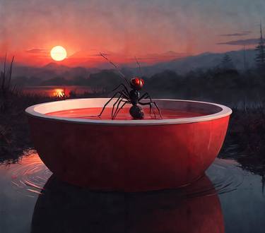 A Spider in a Red Bowl Adrift thumb