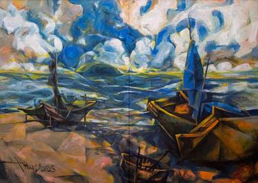 Original Cubism Seascape Paintings by Thai Hung Nguyen