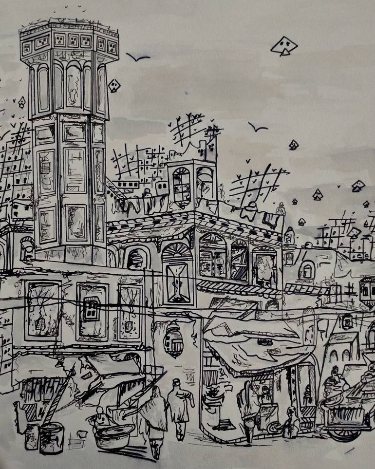 Original Black & White Architecture Drawing by Ayesha Art